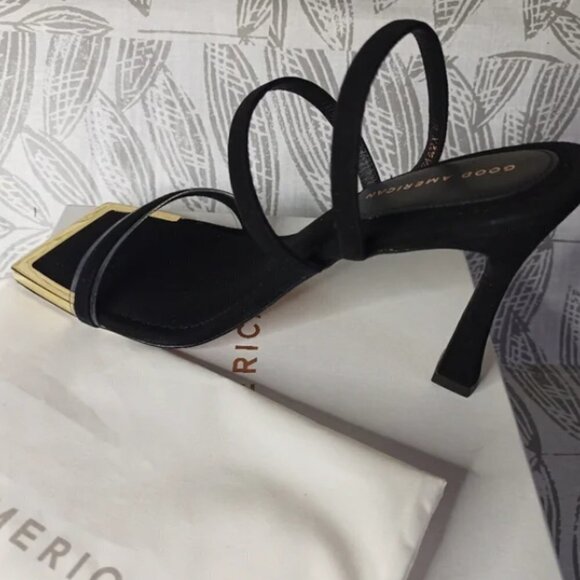Good American The Standout Square Toe Sandal Black Suede 10 NEW NIB - Picture 10 of 11